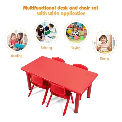 Costway Kids Plastic Rectangular Learn And Play Table Playroom Kindergarten Home Red - Image 9