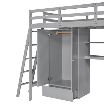 Twin Size Loft Bed With Wardrobe, Drawers And Desk With Shelves - ModernLuxe - Image 11