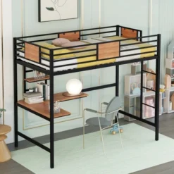 Twin Metal Loft Bed With Desk And Shelve - ModernLuxe