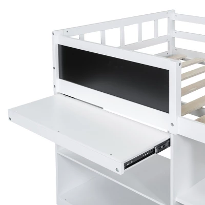 Twin Size Low Loft Bed With Rolling Desk, Shelves And Drawers - ModernLuxe - Image 9