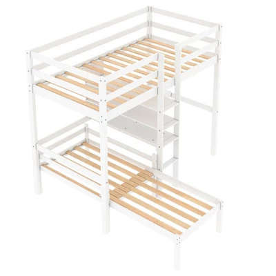 Convertible Loft Bed With L Shaped Desk, Shelf And Ladder, White - ModernLuxe - Image 10