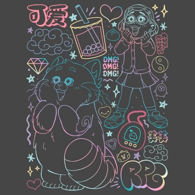 Junior's Turning Red Neon Doodles Mei Lee Racerback Tank Top