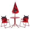 Costway Kids Patio Set Table And 2 Folding Chairs W/ Umbrella Beetle Outdoor Garden Yard