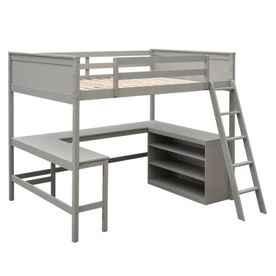 Full Size Wooden Loft Bed With Shelves And Desk - ModernLuxe - Image 3