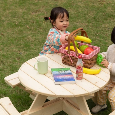 Gardenised Wooden Kids Round Picnic Table Bench, Outdoor Children's Backyard Table, Crafting, Dining, And Playtime Patio Table - Image 7