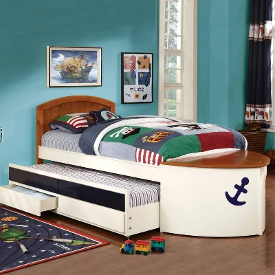 Twin Collindale Boat Design Kids' Bed With Trundle White/Oak - MiBasics - Image 2