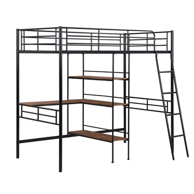 Twin Size Metal Loft Bed With Built-in Desk And Shelves - ModernLuxe - Image 4