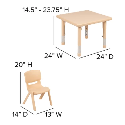 Emma And Oliver 24" Square Plastic Height Adjustable Activity Table Set With 2 Chairs - Image 3