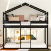 Wood Twin Over Twin Bunk Bed With Tent-ModernLuxe