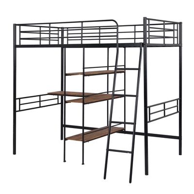 Twin Size Metal Loft Bed With Built-in Desk And Shelves - ModernLuxe - Image 6