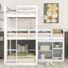 Twin Size L-shaped Wood Triple Bunk Bed With Storage Cabinet, Ladder And Blackboard-ModernLuxe