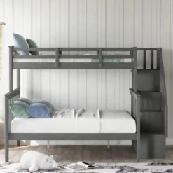 Twin-Over-Full Bunk Bed With Storage Stairs And Guard Rail - ModernLuxe