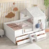 Full Size House Low Loft Bed With Four Drawers-ModernLuxe