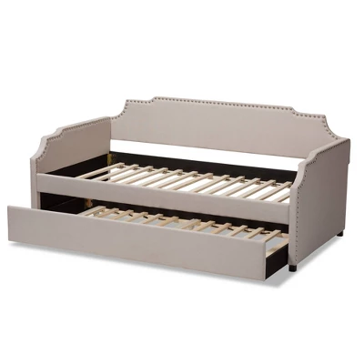 Twin Ally Fabric Upholstered Sofa Daybed With Roll Out Trundle Guest Bed Beige - Baxton Studio - Image 4