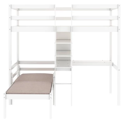 Convertible Loft Bed With L Shaped Desk, Shelf And Ladder, White - ModernLuxe - Image 6