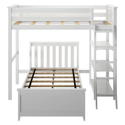 Max & Lily L-Shaped Twin Over Twin Bunk Bed With Bookcase - Image 2
