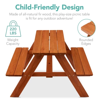 Best Choice Products Kids Wooden Picnic Table, Outdoor Activity Table W/ Adjustable Umbrella, Built-In Seats - Image 2