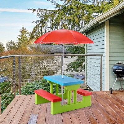 Costway 4 Seat Kids Picnic Table W/Umbrella Garden Yard Folding Children Bench Outdoor - Image 2