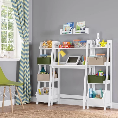 Kids' Desk With Ladder Shelf Storage And 2 Bonus Magnetic Art Display Bars White - RiverRidge Home - Image 10