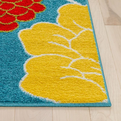 Well Woven Modern Daisy Flowers Blue Kids Room Floral Area Rug - Image 2