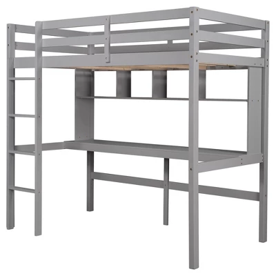 Twin Size Loft Bed With Desk, Shelves, And Ladder-ModernLuxe - Image 3