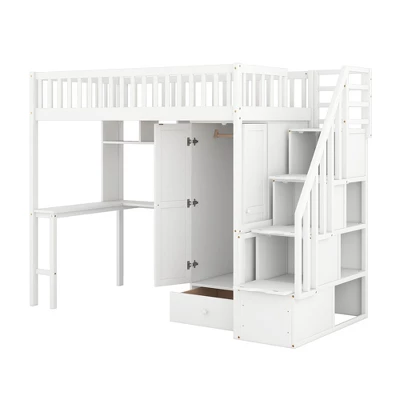 Twin Size Loft Bed With Shelf, Drawers, Desk And Wardrobe - ModernLuxe - Image 6