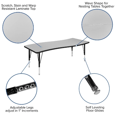 Flash Furniture 26"W X 60"L Rectangle Wave Flexible Collaborative Thermal Laminate Activity Table - Height Adjustable Short Legs - Image 2