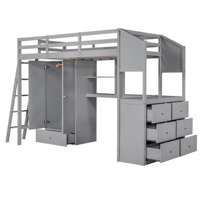 Twin Size Loft Bed With Wardrobe, Drawers And Desk With Shelves - ModernLuxe - Image 7