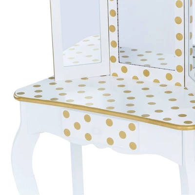 Fashion Polka Dot Gisele Play Vanity Set With Led Mirror White/Gold - Teamson Kids - Image 6