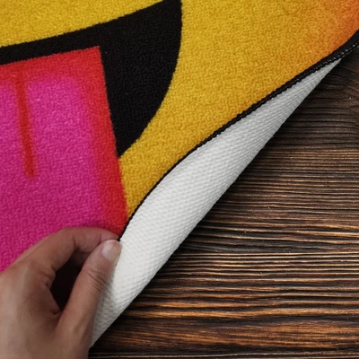 Deerlux Emoji Style Round Funny Smiley Face Kids Area Rug, Tongue Out Emoji Rug - Image 4