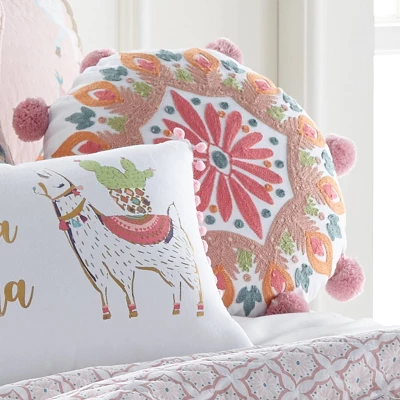 Alpaca Round Crewel Pillow - Homthreads