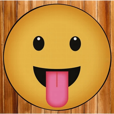 Deerlux Emoji Style Round Funny Smiley Face Kids Area Rug, Tongue Out Emoji Rug - Image 6