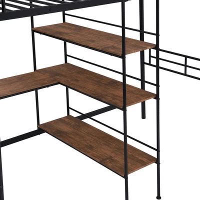 Twin Size Metal Loft Bed With Built-in Desk And Shelves - ModernLuxe - Image 8