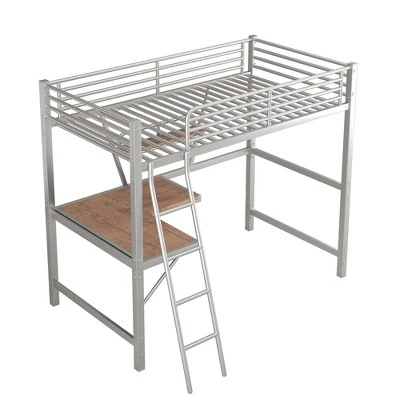 Twin Size Loft Metal Bed With Desk And Shelves - ModernLuxe - Image 3