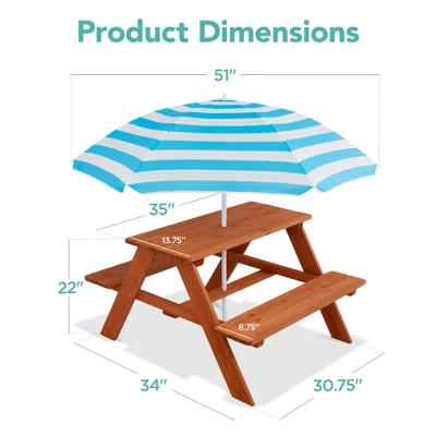 Best Choice Products Kids Wooden Picnic Table, Outdoor Activity Table W/ Adjustable Umbrella, Built-In Seats - Image 6