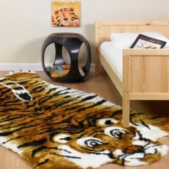 Walk On Me Faux Fur Super Soft Kids Tiger Rug Tufted With Non-slip Backing Area Rug