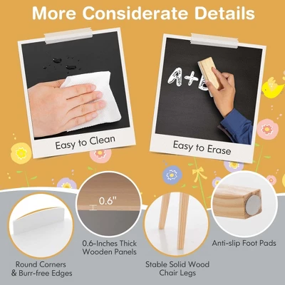 Costway Kids House-Shaped Table & Chair Set Wooden Toy Organizer Cabinet With Blackboard Grey/White - Image 7