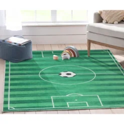 Well Woven Soccer Field Playmat Apollo Kids Collection Green Area Rug