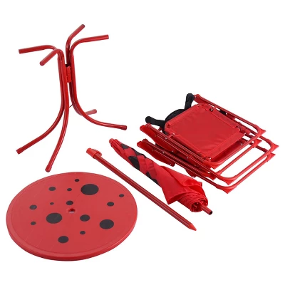 Costway Kids Patio Set Table And 2 Folding Chairs W/ Umbrella Beetle Outdoor Garden Yard - Image 3