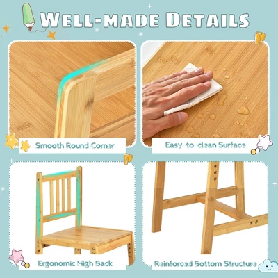 Costway Bamboo Kids Study Desk And Chair Set Height Adjustable Home School W/ Bookshelf - Image 9