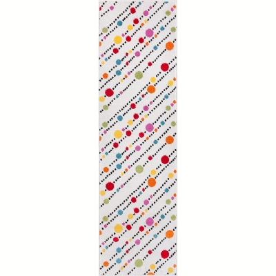 Well Woven Modern Dandy Dots Stripes Bright Kids Room Carpet Soft Durable White Area Rug - Image 5