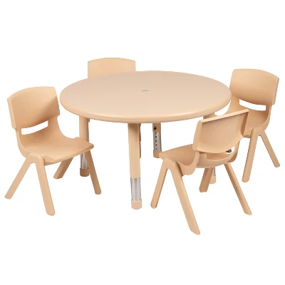 Flash Furniture 33" Round Plastic Height Adjustable Activity Table Set With 4 Chairs - Image 6