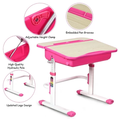 Costway Adjustable Children Study Desk Chair Set W/Winged Backrest Pink - Image 5