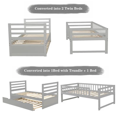 Twin Over Twin Wood Bunk Bed With Safety Rail And Movable Trundle-ModernLuxe - Image 10