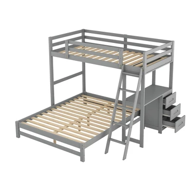 Twin Over Full Bunk Bed With Built-in Desk, Ladder And Three Drawers-ModernLuxe - Image 4