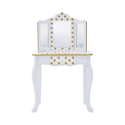 Fashion Polka Dot Gisele Play Vanity Set With Led Mirror White/Gold - Teamson Kids - Image 9