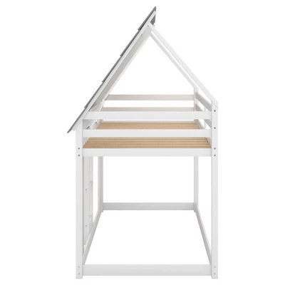 Twin Over Twin Wood House Bunk Bed With Roof And Built-in Ladder, White-ModernLuxe - Image 6