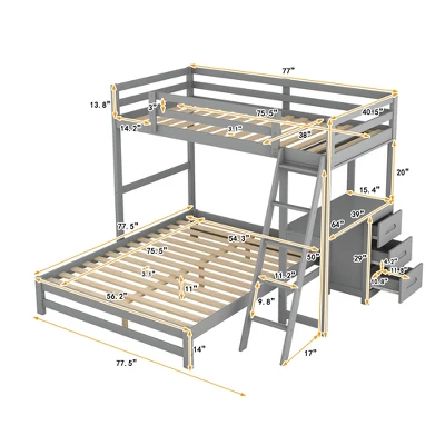Twin Over Full Bunk Bed With Built-in Desk, Ladder And Three Drawers-ModernLuxe - Image 2