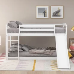 Twin Over Twin Bunk Bed With Convertible Slide And Ladder - ModernLuxe