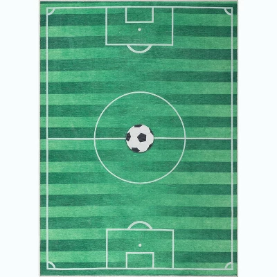 Well Woven Soccer Field Playmat Apollo Kids Collection Green Area Rug - Image 2
